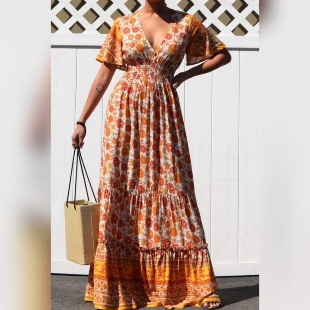 Nwt Paisley And Floral Border Printed Maxi Dress - Picture 3 of 4